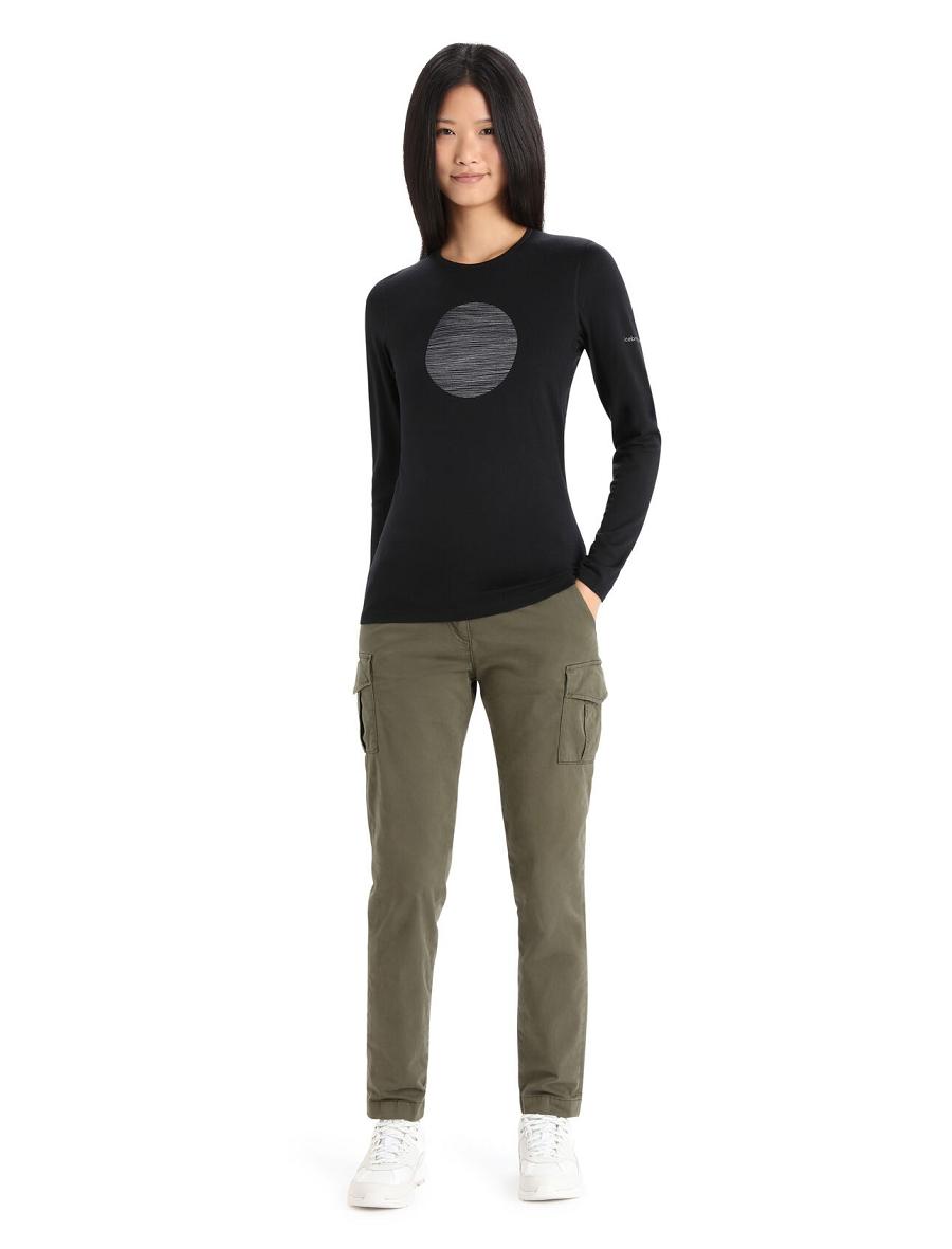 Black Women's Icebreaker Merino 200 Oasis Long Sleeve Crewe Ski Circle Base Layers | USA 1836DFMN